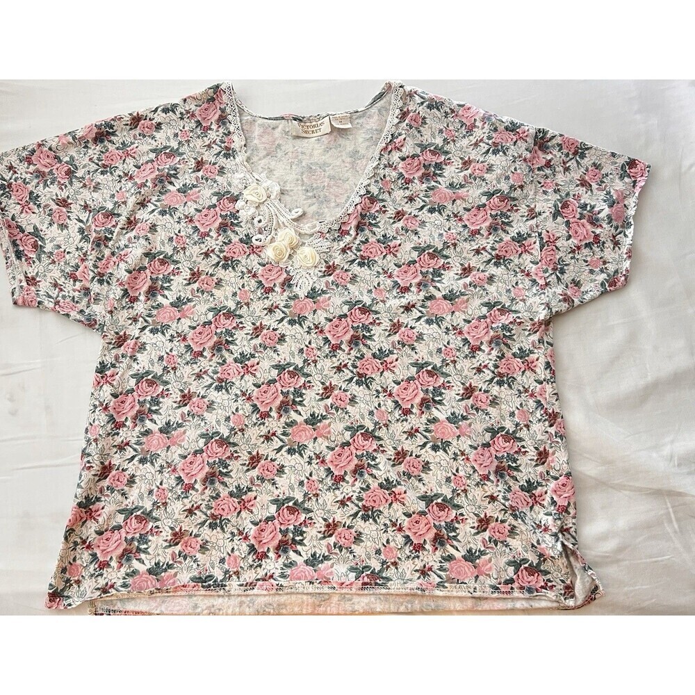 VTG Victoria's Secret Gold Label Rose Crotchet Shirt Cottage Coquette Prairie M
